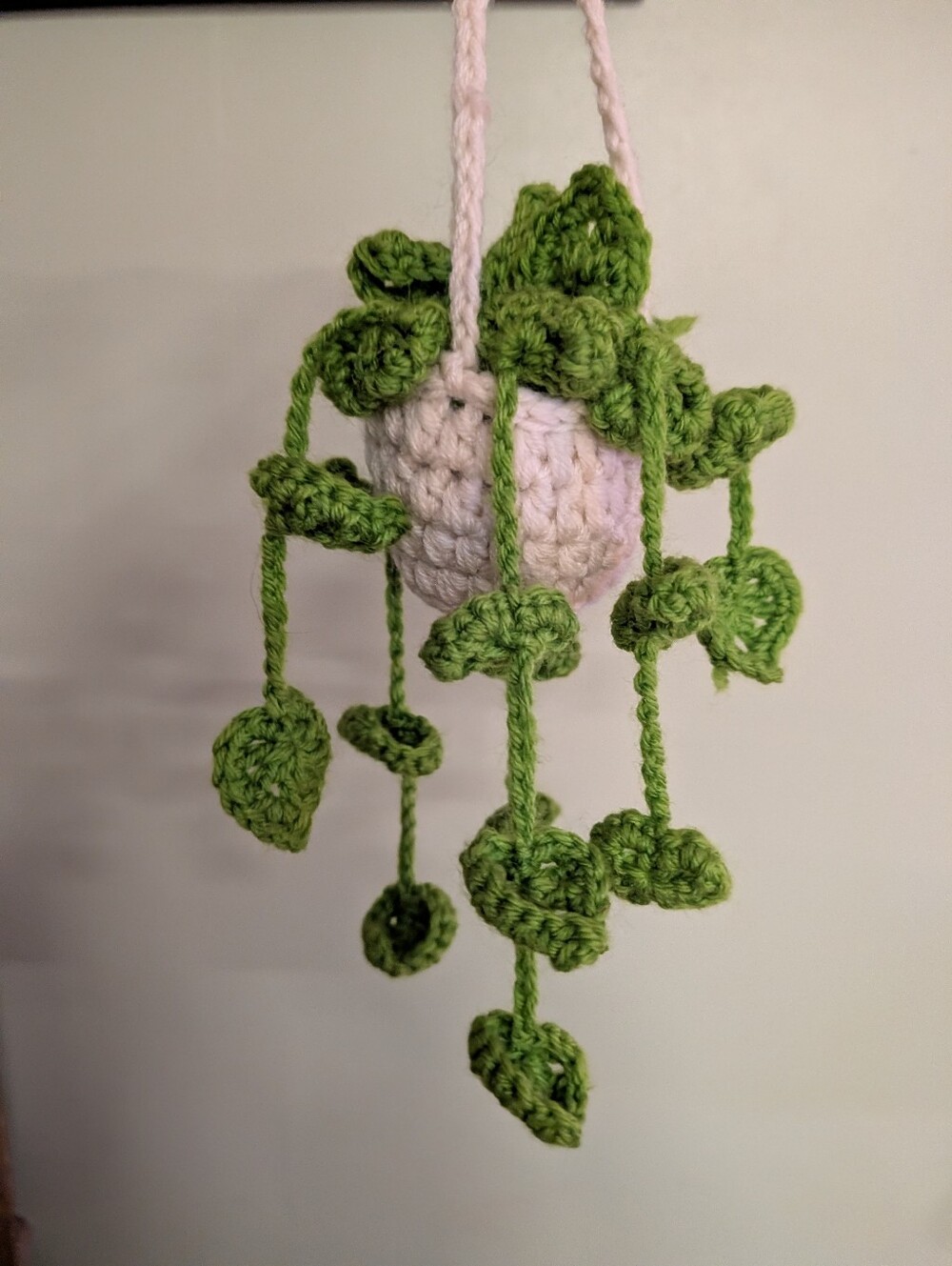 Handmade Crochet Hanging Plant Art - Green and Cream